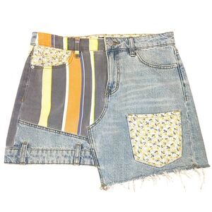 Urban Outfitters UO BDG Assymetrical Denim Raw Hem Patchwork Mini Skirt Size M